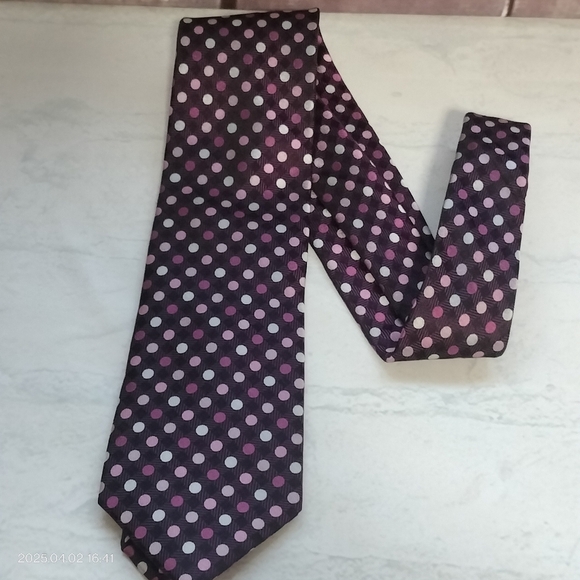 Sean John Tie Necktie Silk Purple Black and Pink Geometric Square Formal Tag - Picture 9 of 12